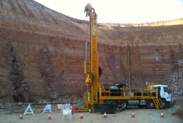 Drillwest Rig 7 carrying out Diamond Drilling operations in an open cut mining operation.